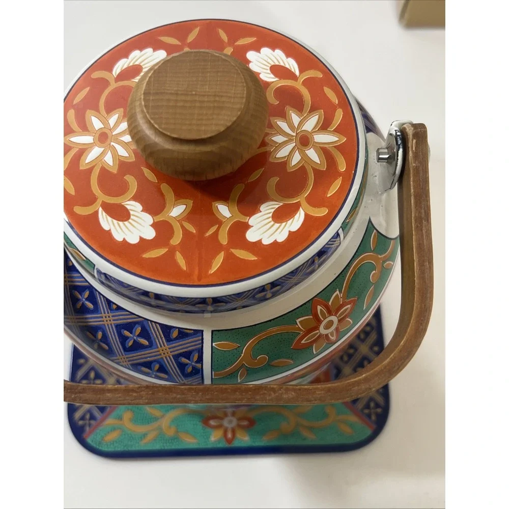 Tea Set 3piece tea set From Japan, Hand Painted,‎ Porcelain Enamel Wood Handle